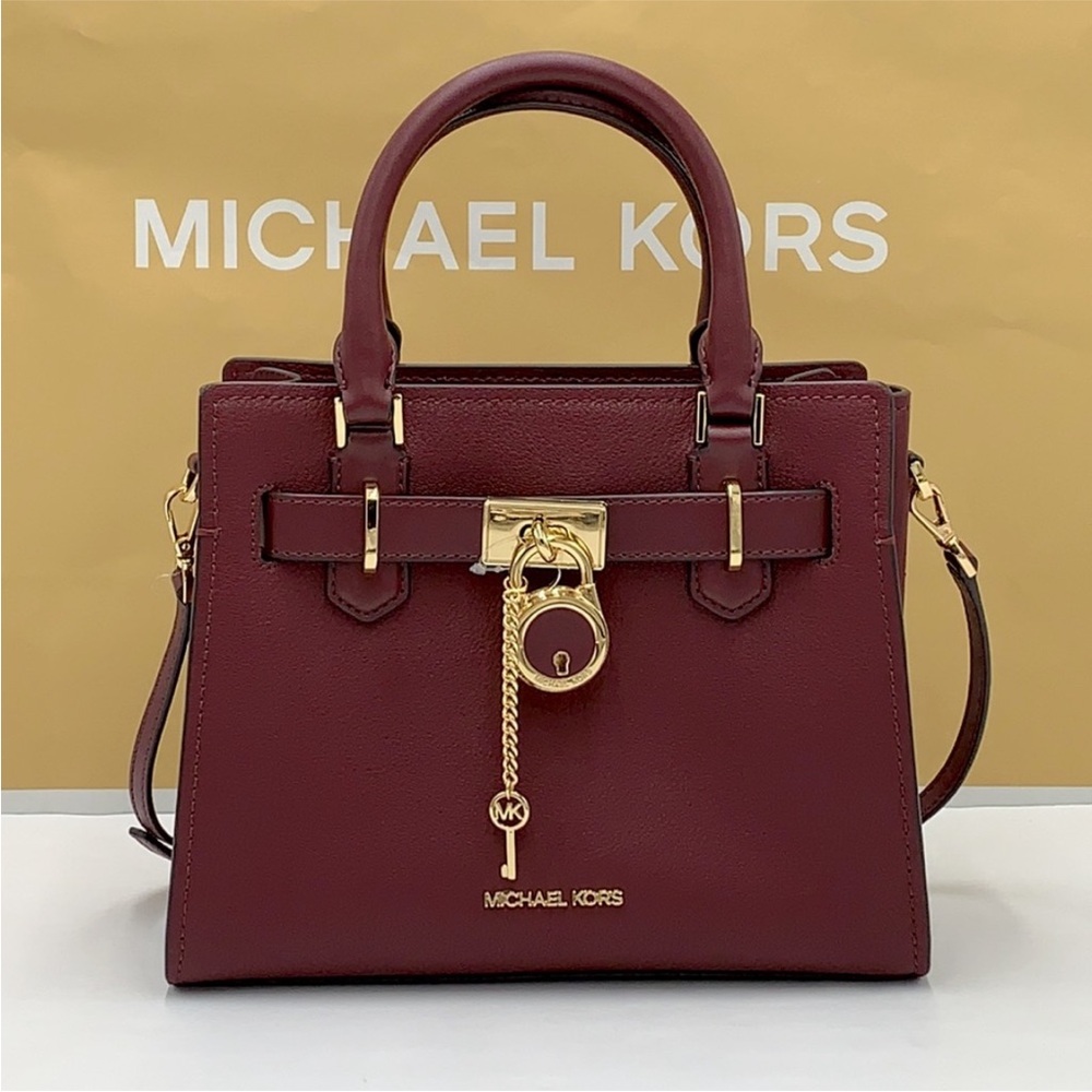 Michael Kors Hamilton Small Satchel Shoulder Crossbody Bag Merlot color - Picture 3 of 15